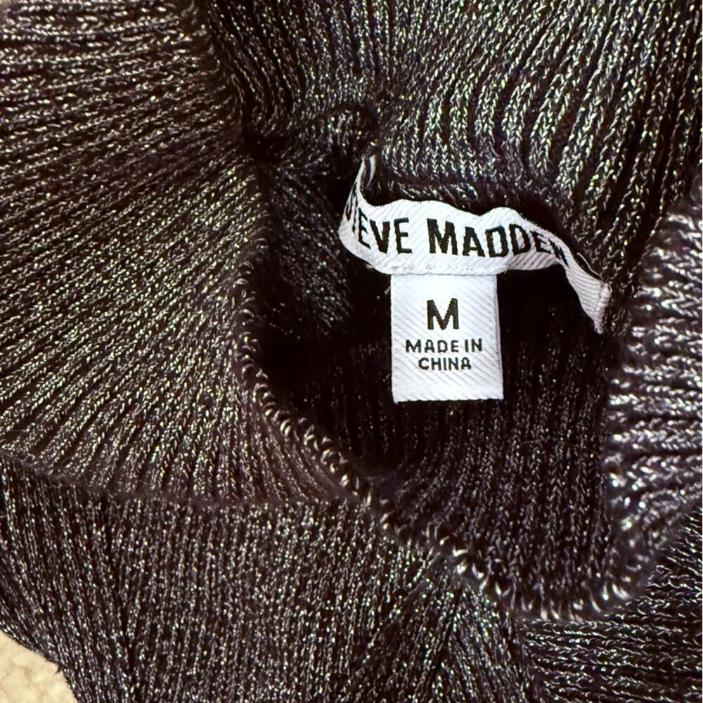 NWOT Steve Madden Serita Metallic Gray Rib Mock Neck Sweater – Sz Med - Picture 11 of 11